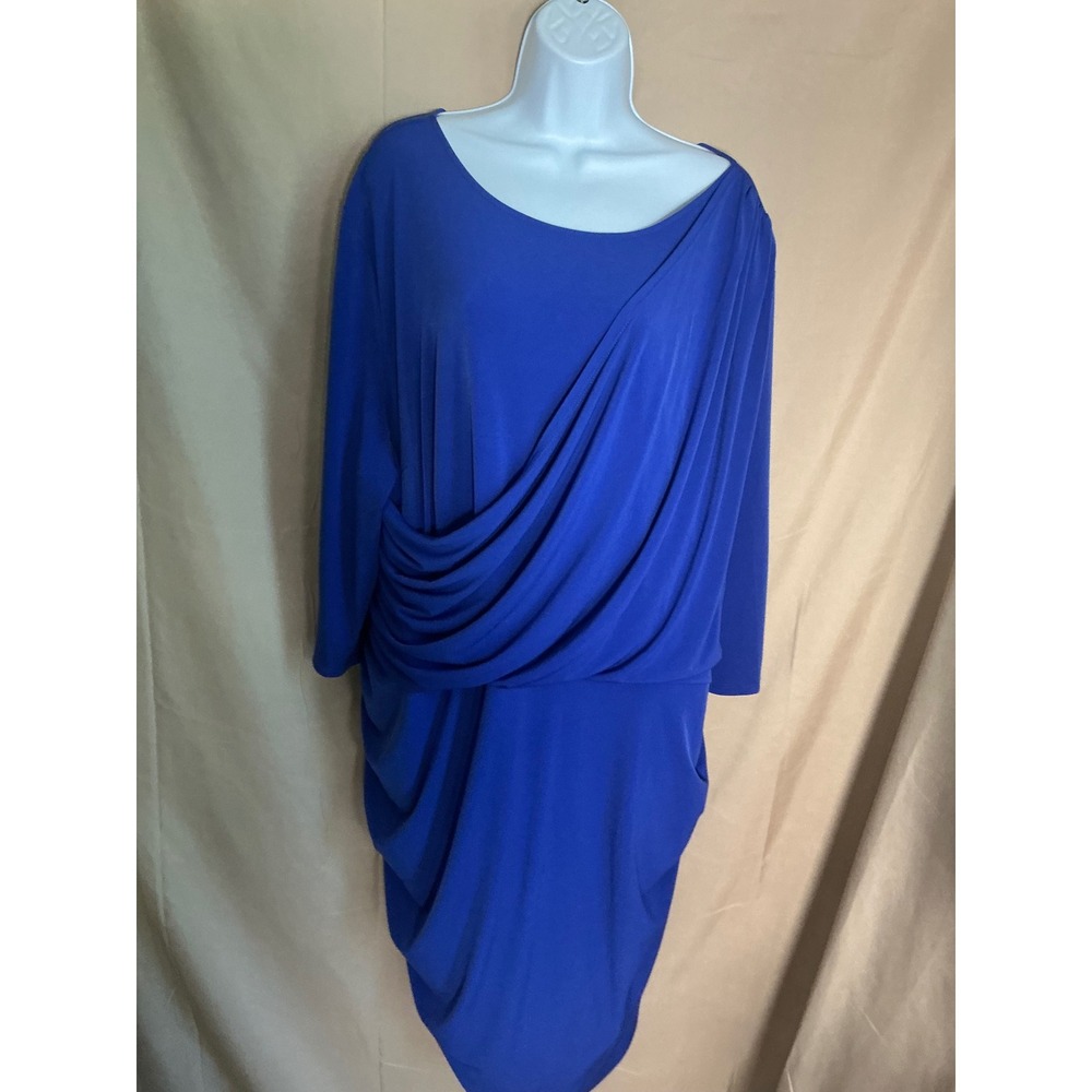 Lane Bryant Draped Sheath Dress Womens 28 Royal Blue New Ruched 3/4 Sleeve